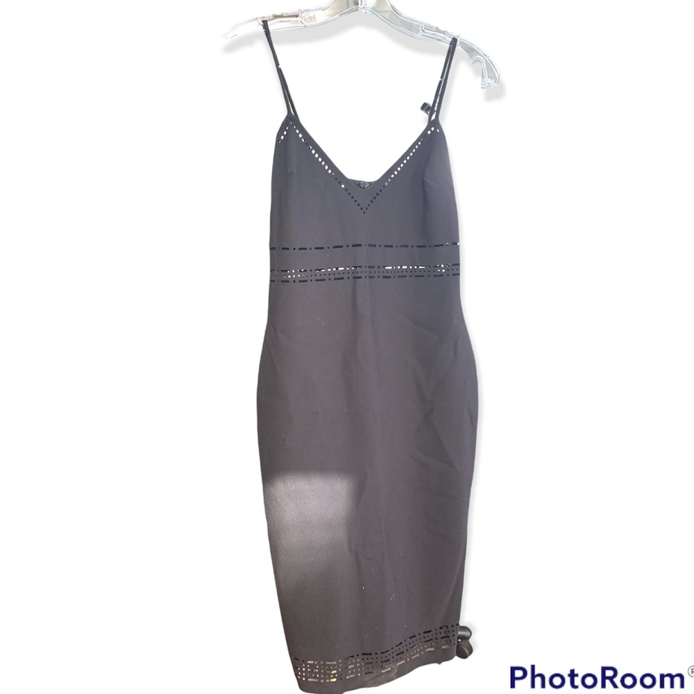 BLACK LIKELY CUTOUT V NEVCK MIDI DRESS